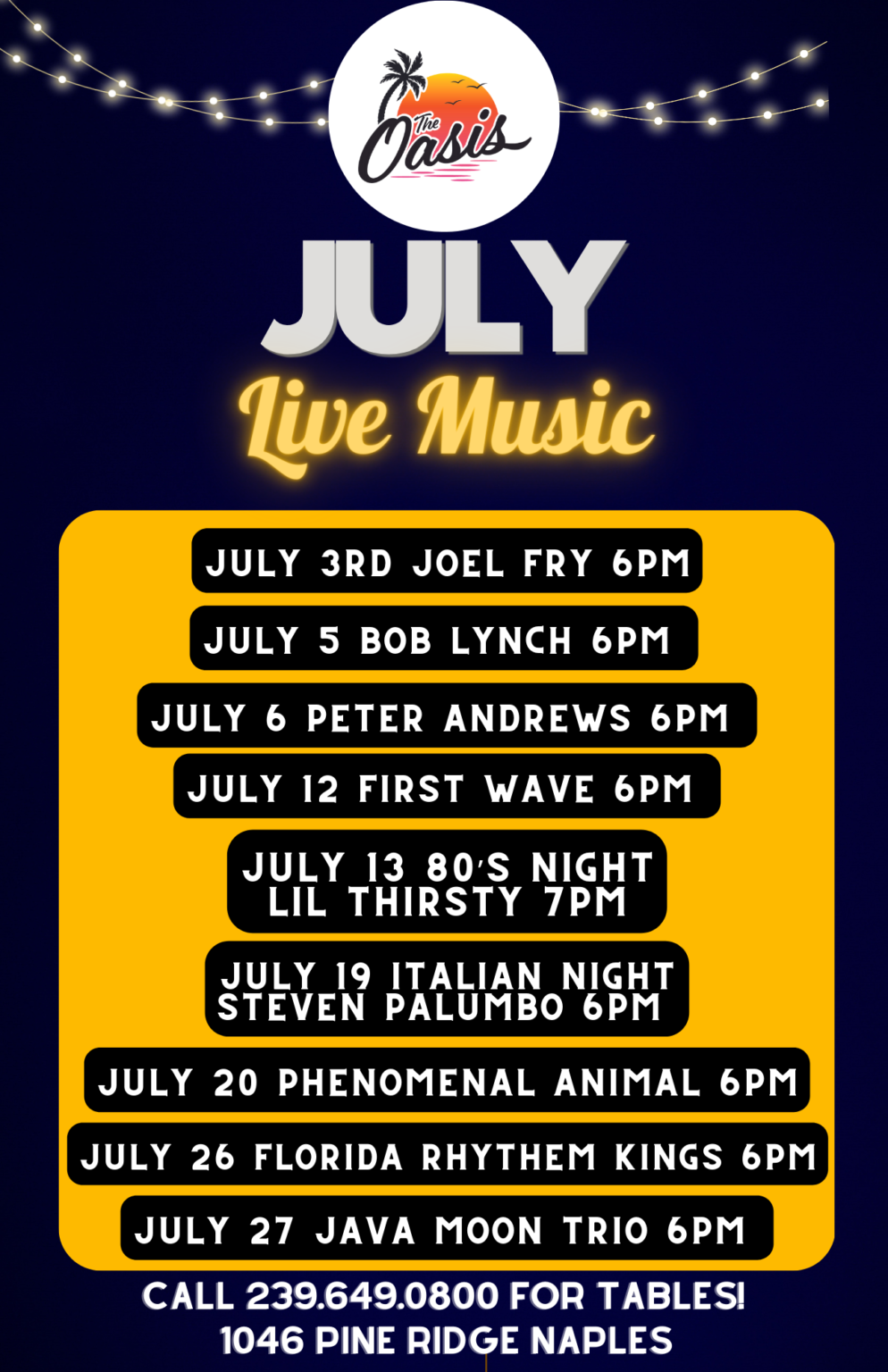 Live Music Calendar The Oasis Live Music Calendar The Oasis