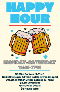 Happy hour poster with clinking beer mugs